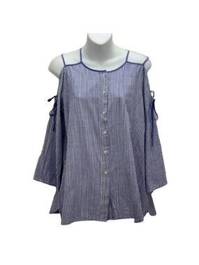 Blue & White Striped Cold Shoulder Top By Very J Size S 100% Cotton